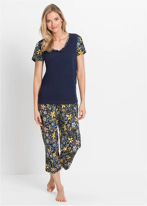Capri Pyjama mit kurzen &Auml;rmeln aus reiner Baumwolle, bonprix