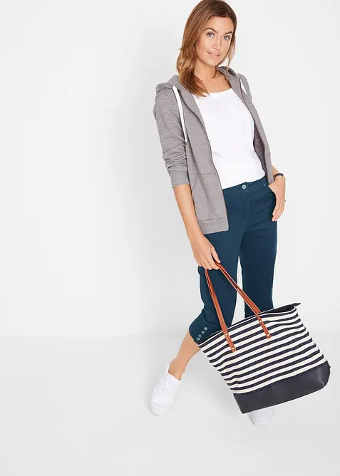 Baumwoll-Capri-Hose mit Bequembund und Kn&ouml;pfen, bonprix