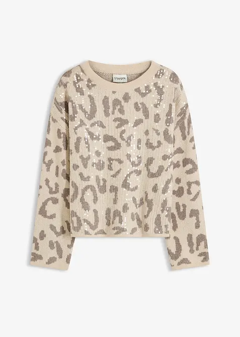 Jacquard Oversize Pullover mit Pailletten, bonprix