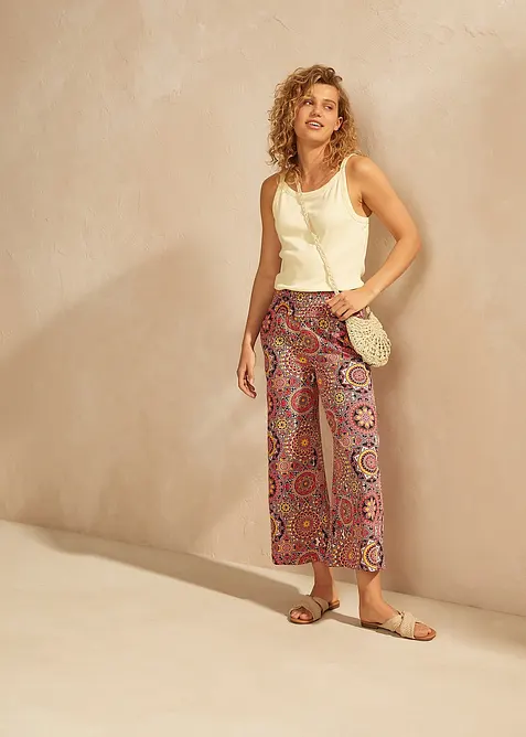 Weite Jersey-Culotte mit breitem Smockbund, 7/8-Länge, bonprix