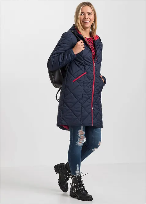 Manteau matelassé bicolore à capuche, bonprix