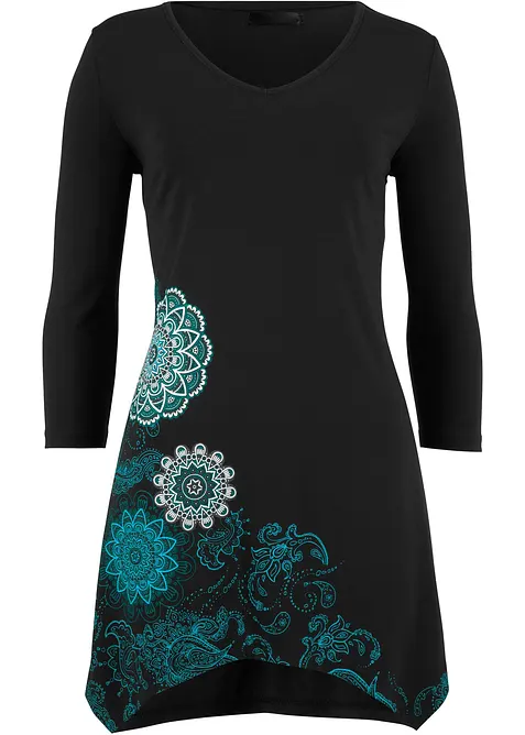 Zipfel-Longshirt mit V-Ausschnitt, 3/4-Arm, bonprix