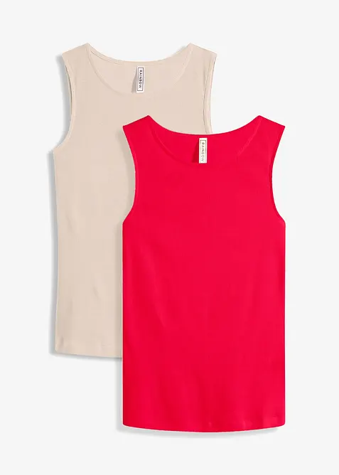 Lot de 2 tops côtelés 100% coton, bonprix