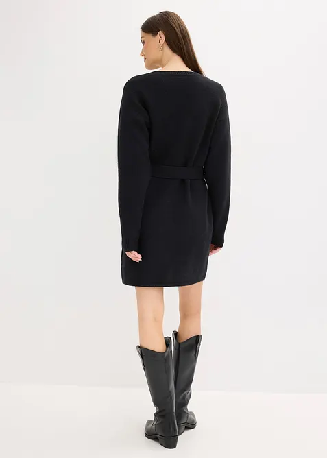 Kurzes Strickkleid mit softem Wollanteil und Gürtel, bonprix