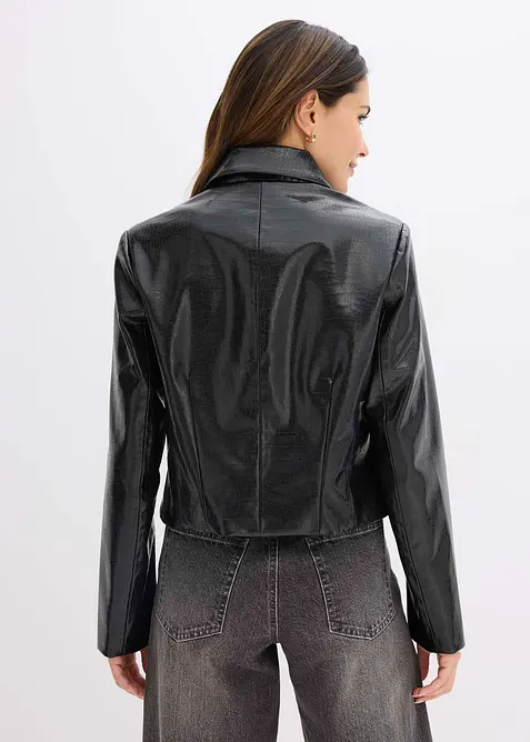 Verkürzte Lederimitat-Jacke mit glossy Krokoprägung, bonprix