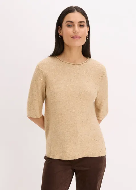 Halbarmpullover mit Pailletten und Glanzgarn, bonprix