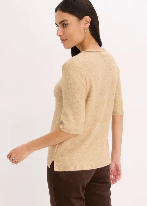 Halbarmpullover mit Pailletten und Glanzgarn, bonprix