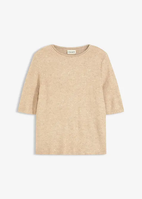 Halbarmpullover mit Pailletten und Glanzgarn, bonprix