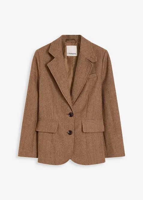 Blazer mit Fischgratmuster und Wollanteil, bonprix