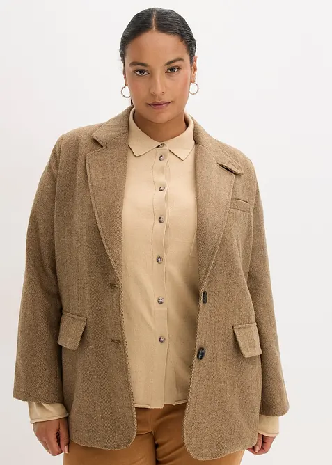 Blazer mit Fischgratmuster und Wollanteil, bonprix