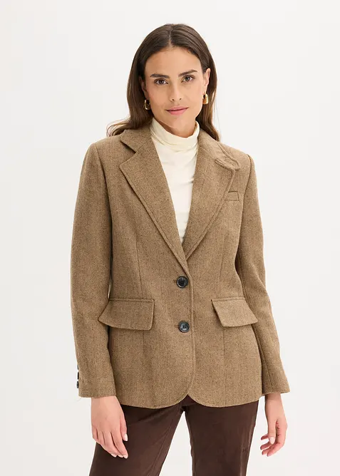 Blazer mit Fischgratmuster und Wollanteil, bonprix