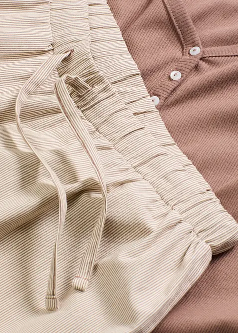 Loungewear Rippshirt mit gewebter Hose, bonprix