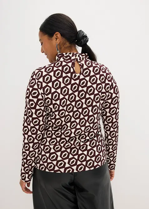 T-shirt manches longues texturé à col montant, bonprix