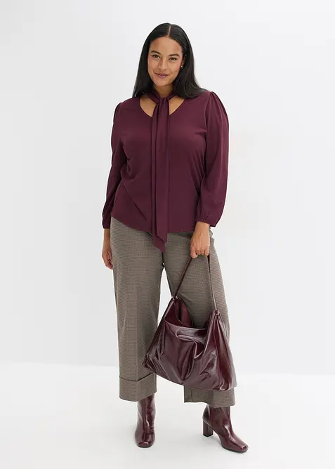 T-shirt manches longues texturé à lavallière amovible, bonprix