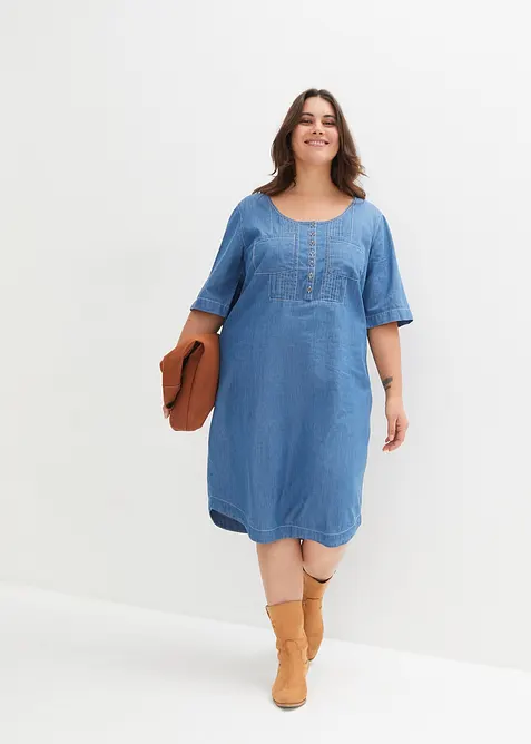 Robe en coton jean longueur genou, demi-manches, bonprix