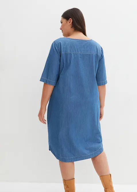 Robe en coton jean longueur genou, demi-manches, bonprix