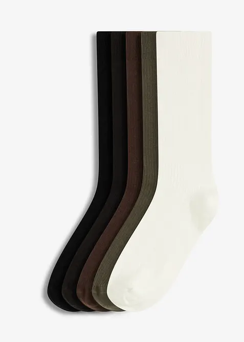 Lot de 5 paires de chaussettes côtelées, coton majoritaire, bonprix
