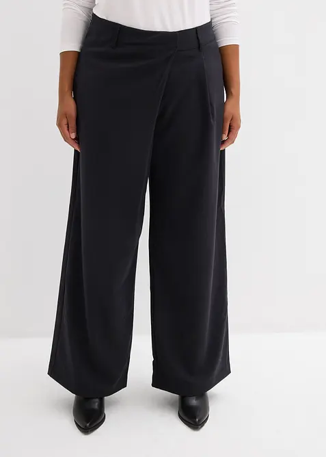 Pantalon large à pinces et fermeture croisée, bonprix