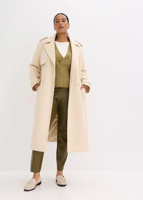 Pantalon bi-matière Punto di Roma et tissu enduit, bonprix