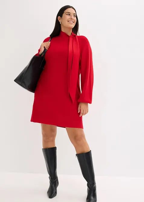 Strickkleid mit Schleife aus softem Viskose-Mix, bonprix