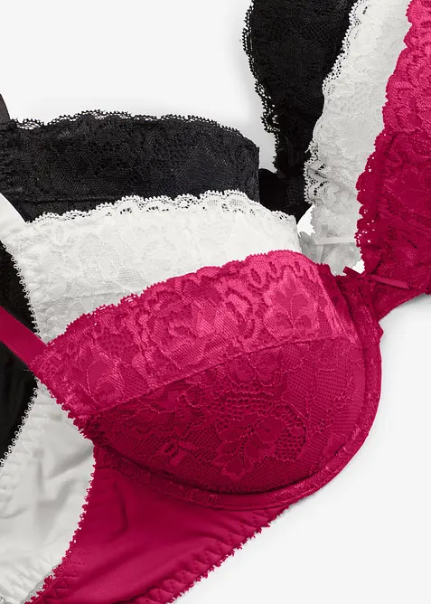 Lot de 3 soutiens-gorge push-up avec dentelle, bonprix