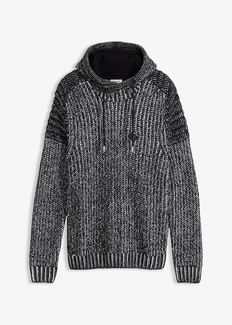 Grobstrick-Kapuzenpullover mit Bikerdetails, bonprix