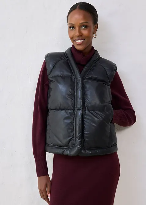 Leder-Steppweste aus Lammnappa, bonprix