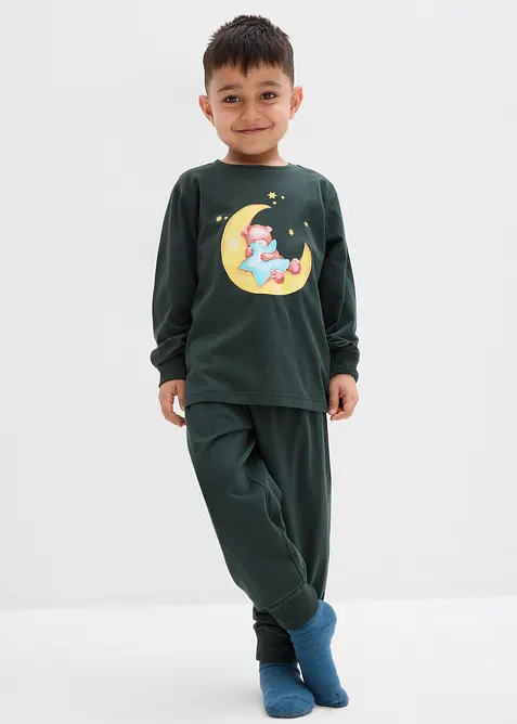 Pyjama aus weicher Baumwolle mit nachtleuchtendem Druck (2.tlg Set), bonprix
