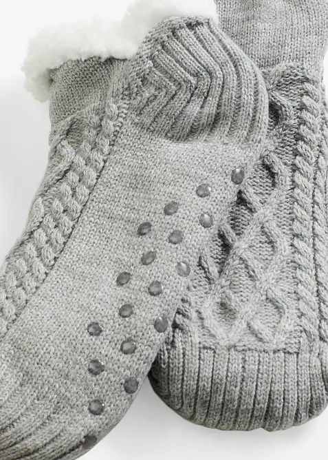 Hausssocken mit Zopfmuster, Teddyfutter und Antirutschsohle, bonprix