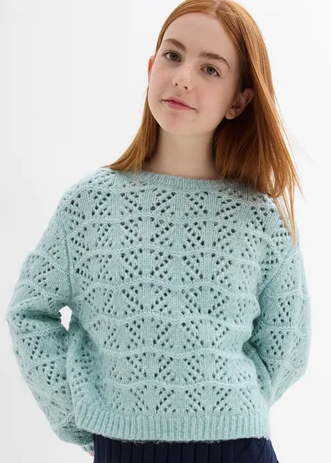 Grobstrick-Pullover mit Lochstickerei, bonprix