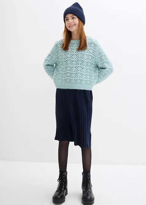 Grobstrick-Pullover mit Lochstickerei, bonprix