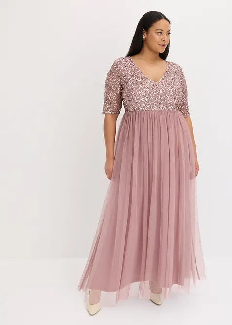 Abendkleid aus zartem Tüll mit Paillettenstickerei, bonprix