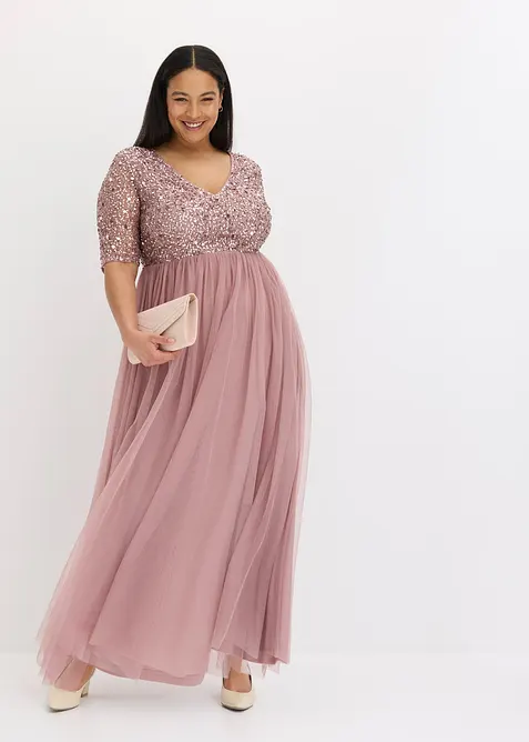 Abendkleid aus zartem Tüll mit Paillettenstickerei, bonprix