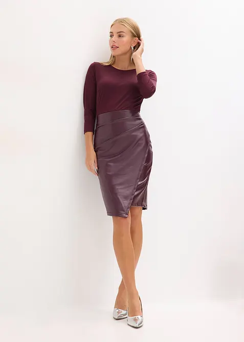 Lederimitat-Kleid mit Jersey-Oberteil, bonprix