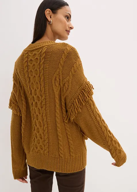 Pull oversize à franges, bonprix