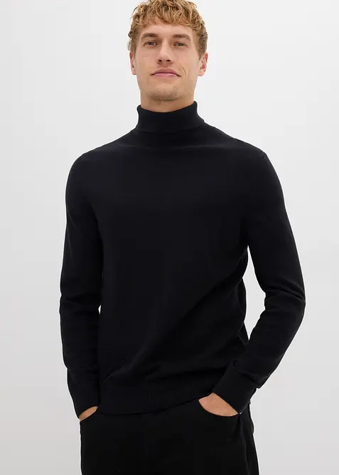 Pull slim à col roulé en fine maille avec laine mérinos, bonprix