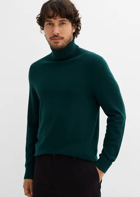 Pull slim à col roulé en fine maille avec laine mérinos, bonprix