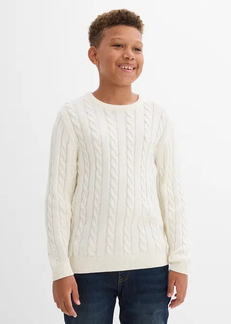 Pullover mit Zopfstrickmuster aus recyclingfähiger Bio-Baumwolle, bonprix