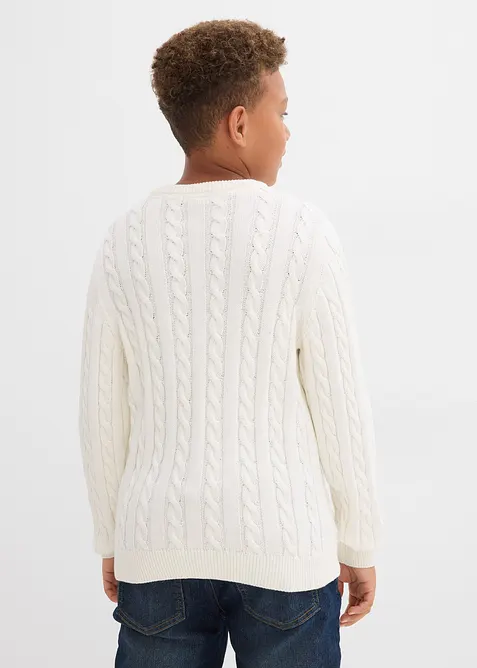 Pullover mit Zopfstrickmuster aus recyclingfähiger Bio-Baumwolle, bonprix