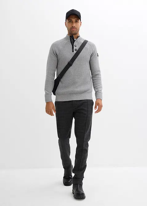 Pull texturé en coton majoritaire à col montant, bonprix