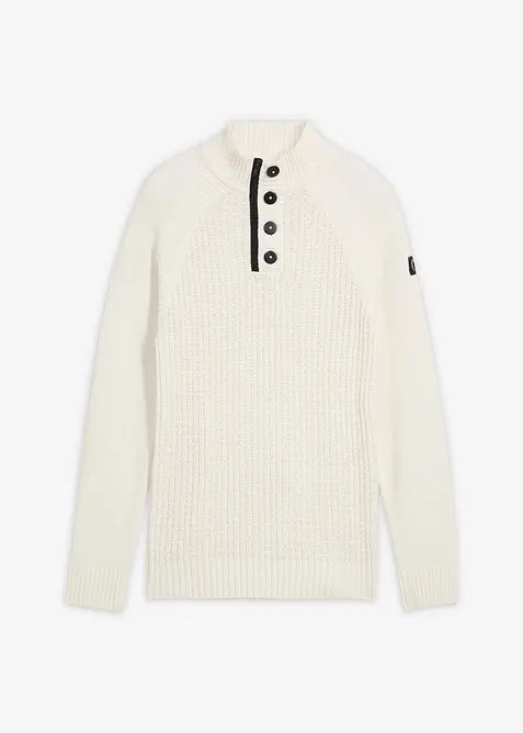 Pull texturé en coton majoritaire à col montant, bonprix