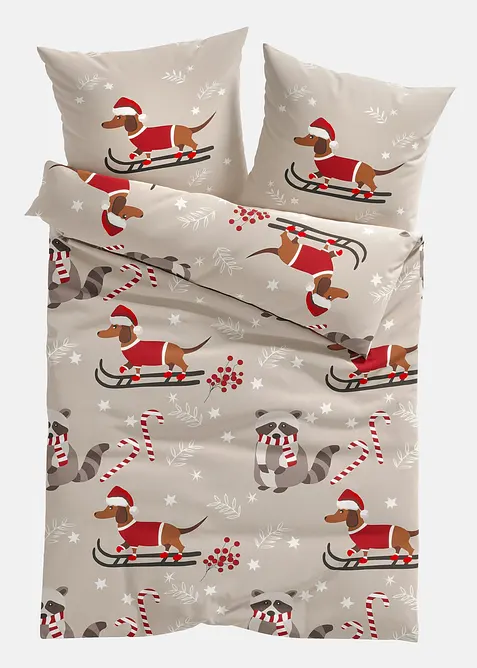 Bettwäsche mit Weihnachtsdackel, bonprix