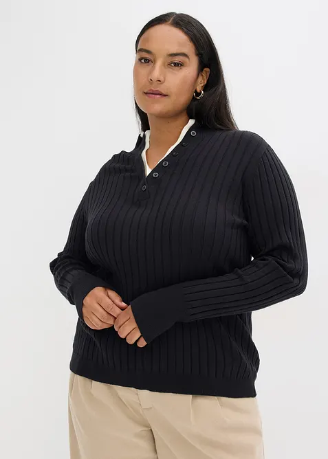 Gerippter Feinstrickpullover mit Viskose in 2 in 1 Optik, bonprix