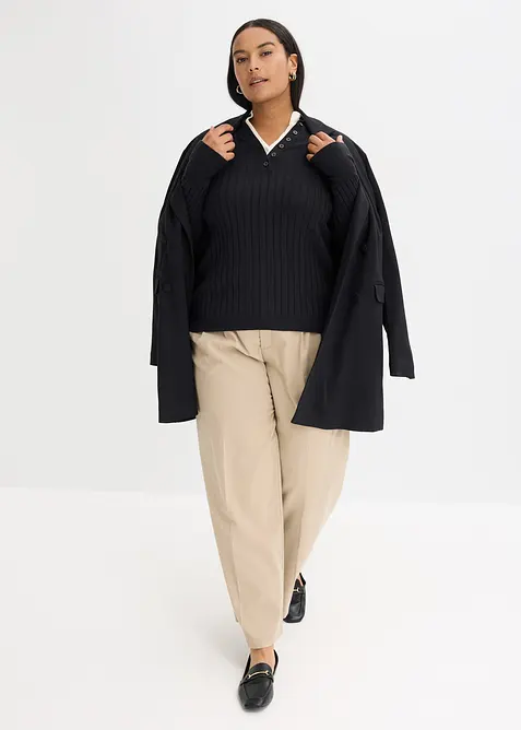 Gerippter Feinstrickpullover mit Viskose in 2 in 1 Optik, bonprix