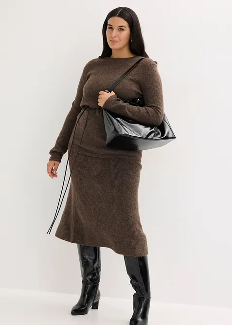 T-shirt manches longues en maille avec ceinture à nouer, bonprix