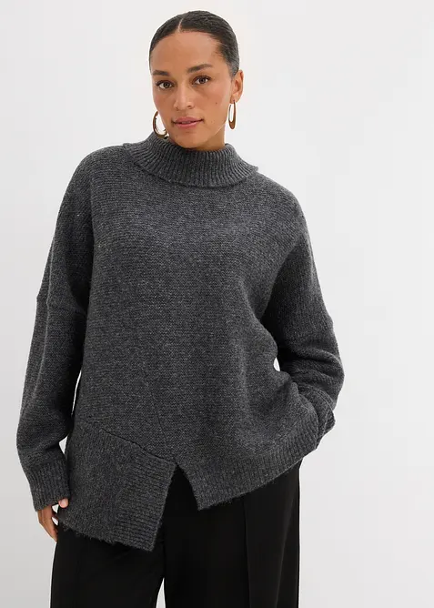 Pullover mit asymmetrischem Saumverlauf und Wollanteil, bonprix