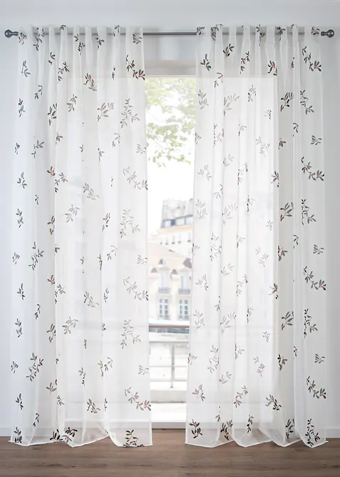 Voilage avec imprimé branches de gui (1 pce), bonprix