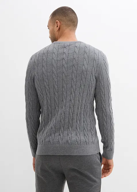 Feinstrickpullover mit Zopfmuster aus weichem Baumwollmix , Slim Fit, bonprix