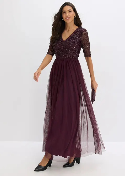 Robe de soirée en tulle avec haut brodé de sequins, bonprix