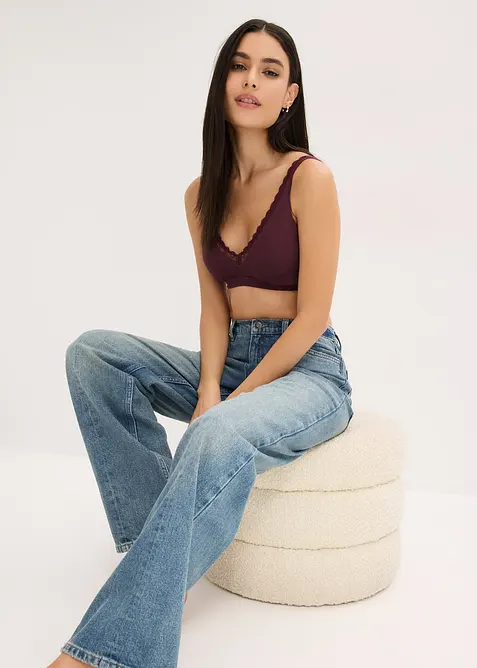 Brassière côtelée avec coton et dentelle, bonprix